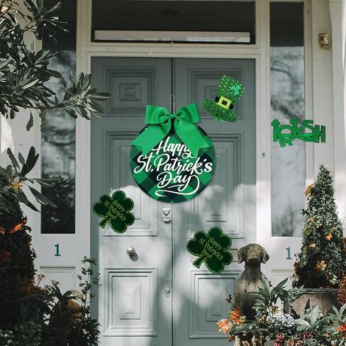 sggvecsy عيد القديس باتريك علامة خشبية الجاموس منقوشة الأيرلندية شنقا ديكور الباب مع القوس الأخضر شنقا علامة الخشب ريفي للمنزل الباب الأمامي جدار الحزب نافذة في الهواء الطلق مزرعة الشرفة ديكور in Kuwait