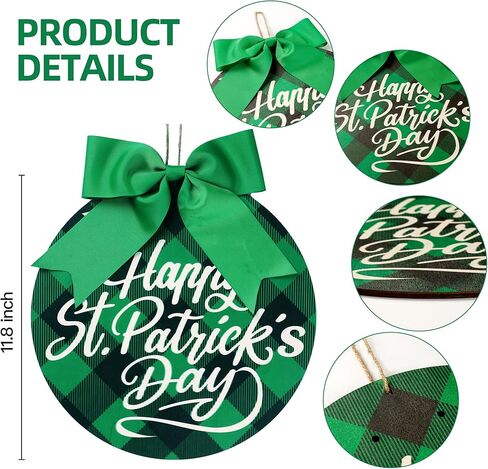 sggvecsy عيد القديس باتريك علامة خشبية الجاموس منقوشة الأيرلندية شنقا ديكور الباب مع القوس الأخضر شنقا علامة الخشب ريفي للمنزل الباب الأمامي جدار الحزب نافذة في الهواء الطلق مزرعة الشرفة ديكور in Kuwait