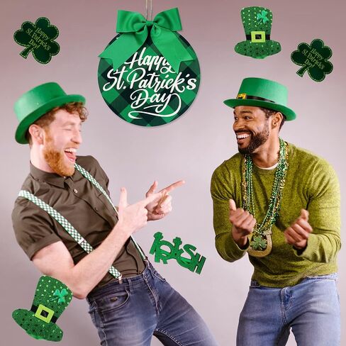 sggvecsy عيد القديس باتريك علامة خشبية الجاموس منقوشة الأيرلندية شنقا ديكور الباب مع القوس الأخضر شنقا علامة الخشب ريفي للمنزل الباب الأمامي جدار الحزب نافذة في الهواء الطلق مزرعة الشرفة ديكور in Kuwait