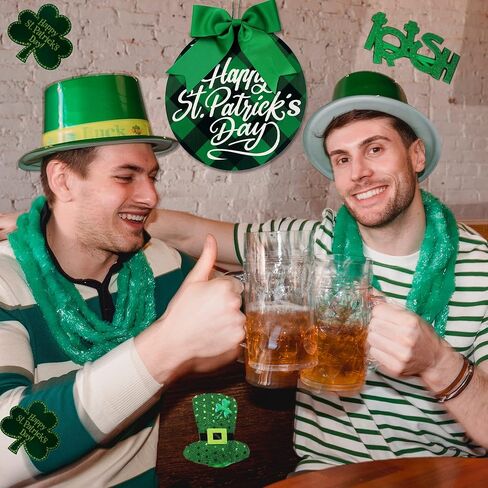 sggvecsy عيد القديس باتريك علامة خشبية الجاموس منقوشة الأيرلندية شنقا ديكور الباب مع القوس الأخضر شنقا علامة الخشب ريفي للمنزل الباب الأمامي جدار الحزب نافذة في الهواء الطلق مزرعة الشرفة ديكور in Kuwait