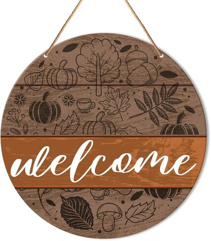 Muktoujaumai سقوط علامة ترحيب ديكور الباب الأمامي، الخريف ريفي جولة معلقة علامة ديكور مزرعة الخريف جدار الزينة الحصاد الشكر علامة الخشب للشرفة، المنزل، مكتب in Kuwait