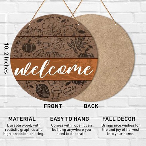 Muktoujaumai سقوط علامة ترحيب ديكور الباب الأمامي، الخريف ريفي جولة معلقة علامة ديكور مزرعة الخريف جدار الزينة الحصاد الشكر علامة الخشب للشرفة، المنزل، مكتب in Kuwait