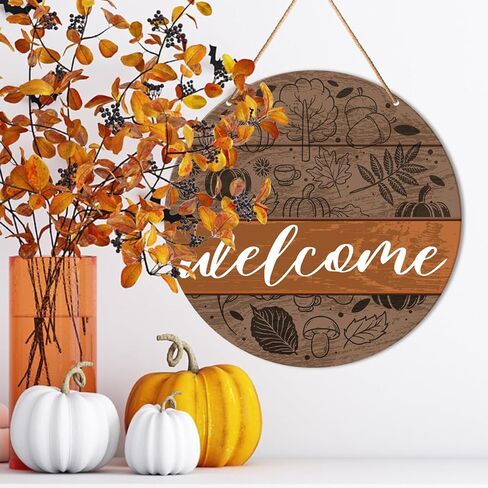 Muktoujaumai سقوط علامة ترحيب ديكور الباب الأمامي، الخريف ريفي جولة معلقة علامة ديكور مزرعة الخريف جدار الزينة الحصاد الشكر علامة الخشب للشرفة، المنزل، مكتب in Kuwait
