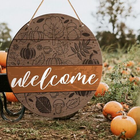 Muktoujaumai سقوط علامة ترحيب ديكور الباب الأمامي، الخريف ريفي جولة معلقة علامة ديكور مزرعة الخريف جدار الزينة الحصاد الشكر علامة الخشب للشرفة، المنزل، مكتب in Kuwait