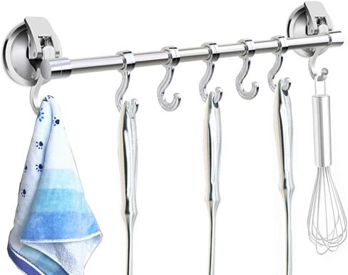 Suction Cup Hook Rack Bar Rail Hanger Shower Utensil Hook Hooks Organizer for Kitchen Utensils and Bathroom Accessories .,Black. in Saudi Arabia