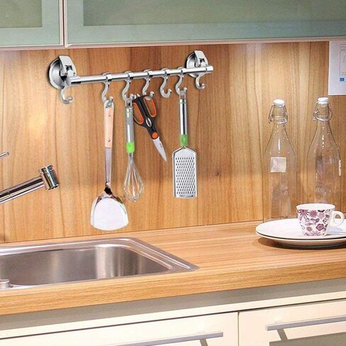 Suction Cup Hook Rack Bar Rail Hanger Shower Utensil Hook Hooks Organizer for Kitchen Utensils and Bathroom Accessories .,Black. in Saudi Arabia