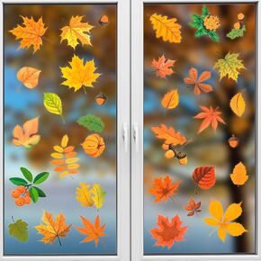6Pcs Fall Window Decorations, Thanksgiving Window Decor Maple Window Clings Double Sided Window Stickers for Autumn Thanksgiving Christmas Seasonal Glass Office Classroom Window Decals(Style B)