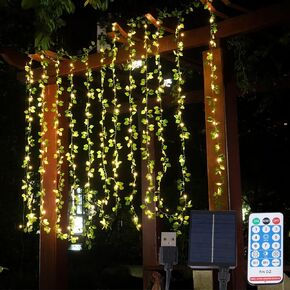 Lightd Solar 12 Pcs Fake Ivy Vines Curtain String Light,Outdoor 240 LED 8 Mode & Timer Green Hanging Fake Plant Greenery, Wall Vines Decor for Wedding Party Patio