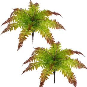 Artificial Fern Shrubs Plants 2Pcs Fake Boston Fern Faux Fall Plants 19.7Inch UV Resistant Plastic Plant Bushes for Outdoor Indoor Home Garden Party Balcony Porch Potted Hanging DIY Christmas Decor