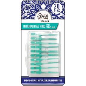 GuruNanda Interdental Picks with Travel Case - Floss Tooth Pick for Teeth Cleaning - Flexible Rubber Bristles - 20 Picks