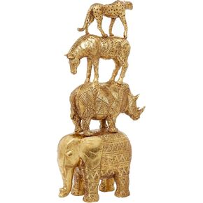 Deco 79 Polystone Safari Animals Decorative Sculpture Home Decor Statue, Accent Figurine 10" x 4" x 15", Gold