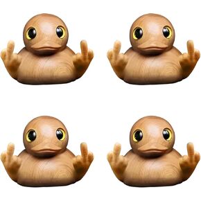 Funny Handmade Carve Wooden Duck,Handmade Wooden Mini Duck,Funny Wooden Duck Figurine Ornaments for Home Office Desk Garden Décor，Set of 4 (Middle Finger Duck)