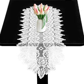 2 PCS White Lace Table Runner 45" X 13" Cotton Crochet Lace Rectangular Table Runner Floral Embroidered Lace Runner for Wedding Bridal Shower Baby Shower Party Table Decoration