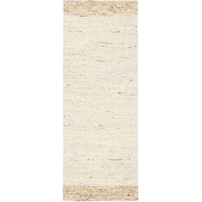 TOWN & COUNTRY TERRA Montana Textured Border Handcrafted 100% Wool Runner Area Rug, Ivory/Beige, 2'5"x7"