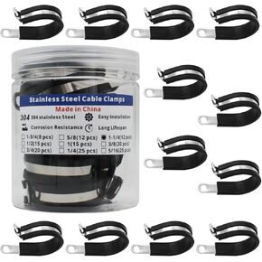 25Pcs 5/16 Stainless Steel Cable Clamps - Premium Insulated Rubber Cushioning for Secure Installation of Pipes Tubes and Wires Made of 304 SS for Professional Use.