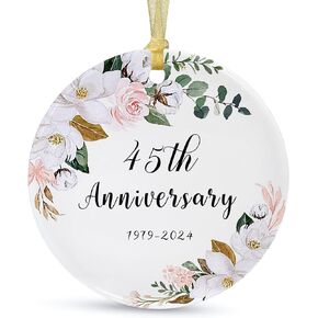 SIABERTERL 30th Anniversary Ornament 2024,30th Anniversary for Couple Parents,30 Years Anniversary Ceramic Ornament for Home Weddings with Ribbon and Love Color Gift Box