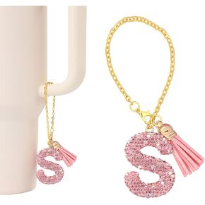 Letter Charms for Tumbler with Handle, Pink Rhinestones Glitter Cup Accessories Name ID Initial Letter Charm Cute Letter A-Z Decoration Pendant for Stanley Cup
