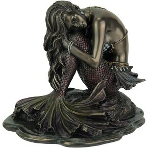 Zeckos Siren Solitude Mermaid Sitting On Rock Bronze Finish Statue