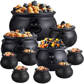 10 in 1 (12.8", 9.8", 7.6", 5.7", 2.7") Package Large Black Plastic Witch Cauldron Kettle - Cauldrons Halloween Pot Candy Holder for Halloween Decor Party Supplies
