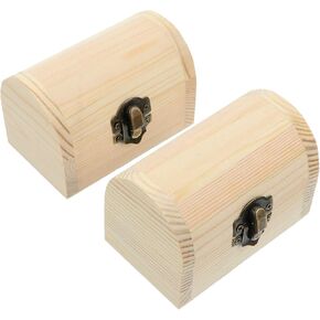 Hemoton Wooden Box Unfinished Wood Treasure Chest Keepsake Jewelry Box Craft Box with Lock Vintage Wooden Treasure Box Wooden Storage Box for Tool Toy Crafts Jewelry