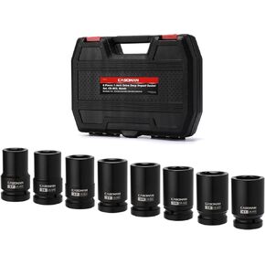 CASOMAN 10PCS 1-Inch Drive Deep Impact Socket Set, Metric, CR-MO, 21,22,24,27,29,30,32,33,38,41mm, Deep Spindle Axle Nut Impact Socket Set