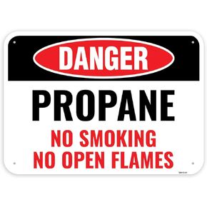 1PC Propane No Smoking No Open Flames Sign, 14 x 10 Inches - Aluminum - Propane Flammable Fire Hazard Danger