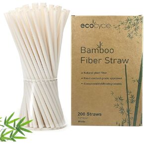 Biodegradable Disposable Bamboo Fiber Straws- 200pcs | 7.8'' Inch | Compostable and Biodegradble