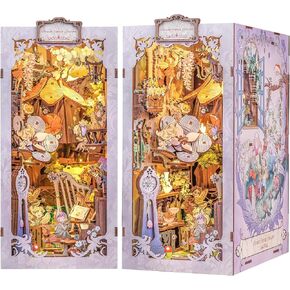 Cutefun DIY Book Nook Kit Birthday Gift for Adults, Teens, Family, DIY Miniature House Booknook Kit Bookshelf Decor 3D Wooden Puzzles for Adults, Tiny Home Model with LED Light (Eternal Bookstore)