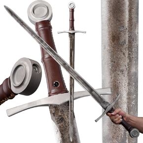 Medieval Sword Hand Forged Spring Steel for Cosplay LARP Costume Halloween Prop Practicing Skills 39" Overall with Leather Wrapped Handle