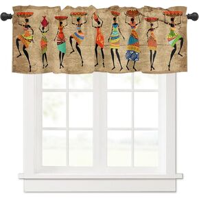 Curtain Valance 54" x 18", African Black Women Window Valances Rod Pocket Curtains Drapes, Retro Brown Boho Ethnic Abstract Art Short Topper Curtain for Kitchen Cafe Living Room, 1 Panel