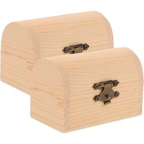 Cabilock Wooden Craft Box 2Pcs Unfinished Wooden Unfinished Wooden Jewelry Box Wooden Treasure Boxes hinged lid wood box Chest Box Pirate Unfinished Wooden Jewelry Box