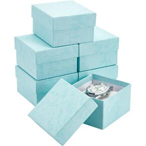 BENECREAT 6 Pack Kraft Cardboard Watch Storage Gift Box, 3.2x3x2inch Rectangle Present Jewelry Box with Nonwoven Cloth Cushion for Bangle Wrist Watch Bracelet Packaging, Pale Turquoise