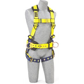 3M DBI-SALA Delta 1101654 Construction Harness, Back/Side D-Rings, Belt w/Sewn-In Back & Shoulder Pads, Tongue Buckle Leg Straps, Medium, Navy/Yellow