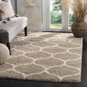 SAFAVIEH Hudson Shag Collection Area Rug - 8' x 10', Beige & Ivory, Moroccan Ogee Trellis Design, Non-Shedding & Easy Care, 2-inch Thick Ideal for High Traffic Areas in Living Room, Bedroom (SGH280S)