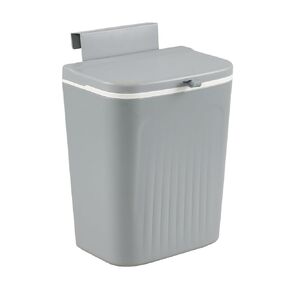 12 Liter Hanging Trash Can with Lid, Plastic Wall-Mounted Garbage Can (Grey)