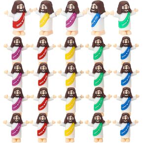 50 Pcs Little Jesus Figurines Bulk, Multi-Colors Small Jesus Toys Printed with Jesus Loves You Christ Savior Little Jesus Doll for Hide and Seek Classic Religious Gifts, Baptism Activities