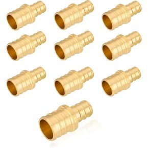 (10-Pack) PEX Fittings 1/2 Inch x 3/4 Inch Reducing Straight Coupling, Brass Crimp Pipe Fittings, for PEX Tubing Pipe Hose Fittings, ASTM F1807
