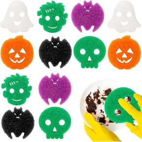 12 Pack Halloween Sponges Halloween Kitchen Decor Halloween Cleaning Sponges Cute Kitchen Scrub Sponges Skeleton Ghost Bat Pumpkin Sponge Non Scratch Temperature Sensitive Scrubbing.