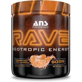 Rave (60 حصة، 8.9 أونصة) - طاقة عالية، تركيبة لا تسبب أي أعطال - مكمل للذاكرة والتركيز - خالي من السكر - يعزز الاتصالات العصبية بين العقل والجسم (تويست اليوسفي)