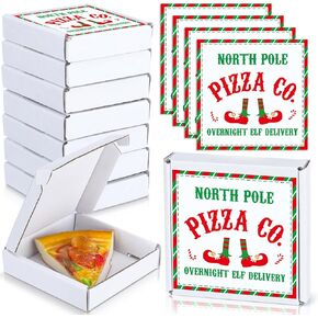 Tioncy 100 Pcs Christmas Mini Dount Boxes 3.54 x 3.54 x 0.78'' Pizza Boxes Christmas Money Box Christmas Flat Cardboard Box with Christmas Sticker for Celebrations Xmas Birthday Valentines Day Wedding