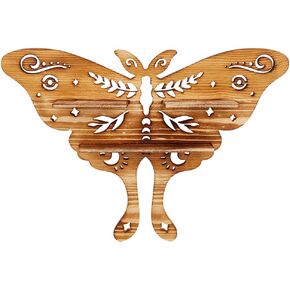 INFUNLY Black Moth Wooden Crystal Display Shelf Moth Shelf Crystal Display Shelf Wall Hanging Shelf Crystal Shelf Wall Mounted Bat Moth Crystal Shelf Display for Home Bedroom Living Room Decor