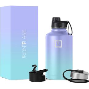 قارورة ترطيب للتخييم والمشي لمسافات طويلة من IRON ° FLASK، ذات فم واسع، 3 أغطية بماصة، زجاجة مياه خارجية من الفولاذ المقاوم للصدأ، ترمس معزول بجدار مزدوج، مقصف معدني - أزرق فاتح، 22 أونصة in Kuwait