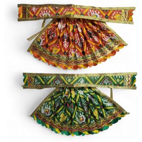 Navaratri Mata Rani Handcrafted Poshak (Combo of 2) Silk Lehenga Patka For Standing Durga Maa Idol (Orange & Green, 2 Inch)