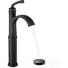 Tall Waterfall Bathroom Faucet Chrome, Single Handle Brass Vessel Faucet, Tall Faucet for Bathroom Sink, Bathroom Vanity Faucets 1 Hole with Pop up Drain Water Lines