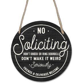Wooden Sign for Front Door - No Soliciting, Don't Knock or Ring doorbell - 10" House Welcome Sign, Black Round Wood Hanging Sign for House Decor Home Decor, Gifts & Accessories - A01