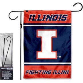 College Flags & Banners Co. Illinois Fighting Illini Garden Banner Flag with Flag Pole Stand Set