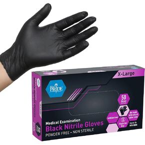 MED PRIDE Black Nitrile Exam Gloves - 4 Mil Thick Disposable Latex/Powder-Free - For Surgical, Doctors, Hospital & Home Use