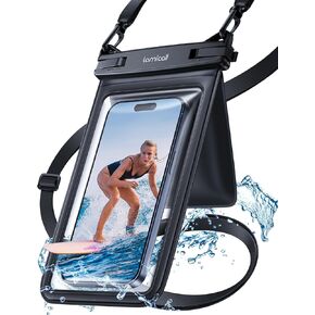 Lamcall Double Bag Waterproof Phone Pouch - IPX8 Waterproof Phone Case with Lanyard, Cell Phone Dry Bag Beach Essentials for iPhone 15/ Pro/Pro Max/Plus/14/13, Galaxy 24/23/22, 4-7.5" with Case Black