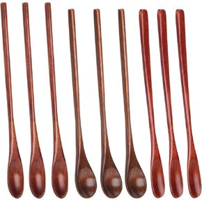 HANSGO 9PCS Wooden Coffee Spoons, Long Handle Wooden Spoon Mixing Honey Spoon Handmade Wood Stirring Spoon for Team Jam Dessert Honey Kitchen Utensil