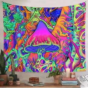 Trippy Mushroom Tapestry Wall Hanging Psychedelic Indie Room Decor For Bedroom Tapestries Aesthetic College Dorm Neon Funny Tapestries Wall Hanging for Room(51.2 x 59.1 inches), Multicolor